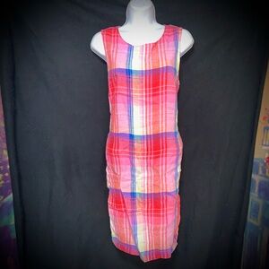 Women’s Size 4 C&C California 100% Linen Plaid Dress Pink Red Blue Purple